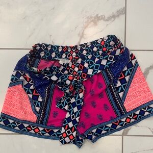 Sweet Wanderer Pink and Blue Geometric High Waist Shorts